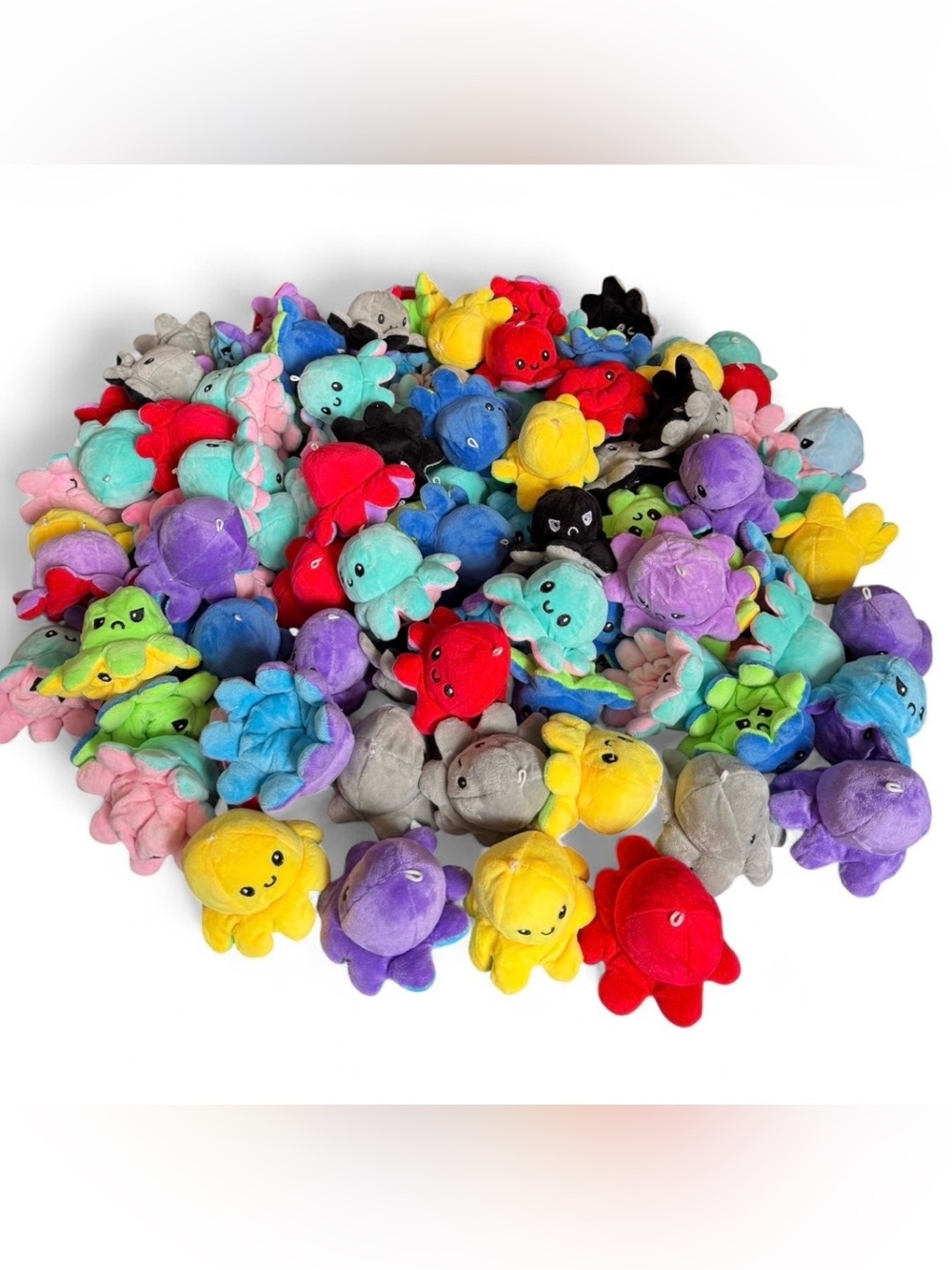 Bulk Lot 100 pcs Reversible Octopus Mini Flip Plush Toys Assorted Colors 2.5